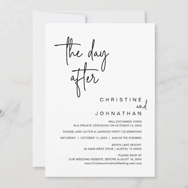 The Day After, Wedding Elopement Dinner Party Invitation | Zazzle