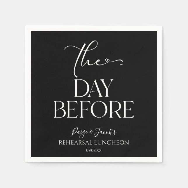 The Day Before Minimal Wedding Rehearsal Luncheon Napkins (Front)