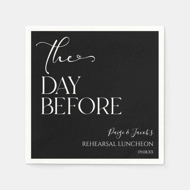 The Day Before Minimal Wedding Rehearsal Luncheon Napkins (Front)