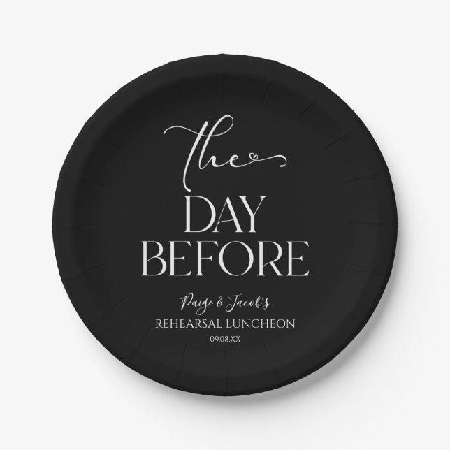 The Day Before Minimal Wedding Rehearsal Luncheon Paper Plates (Front)