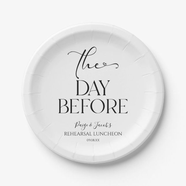 The Day Before Minimal Wedding Rehearsal Luncheon Paper Plates (Front)