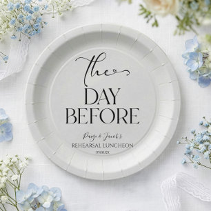The Day Before Minimal Wedding Rehearsal Luncheon Paper Plates