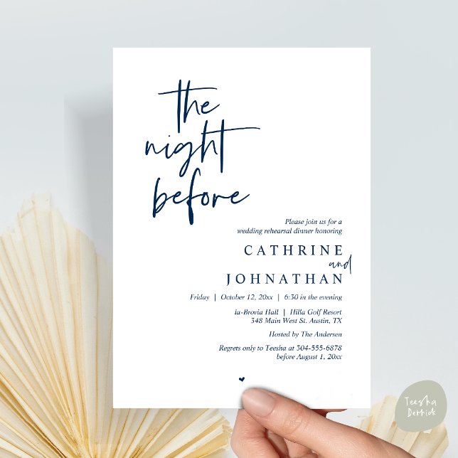 The day before, Wedding Rehearsal Lunch Invitation (The day before, Modern Wedding Rehearsal lunch Invitation Card, PDF, in Navy Blue)