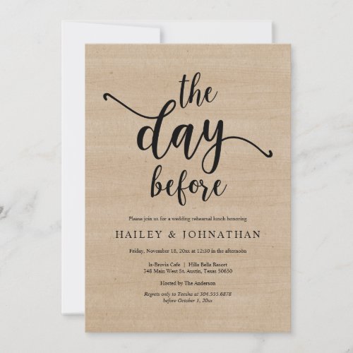 The day before Wedding Rehearsal Lunch or Brunch Invitation