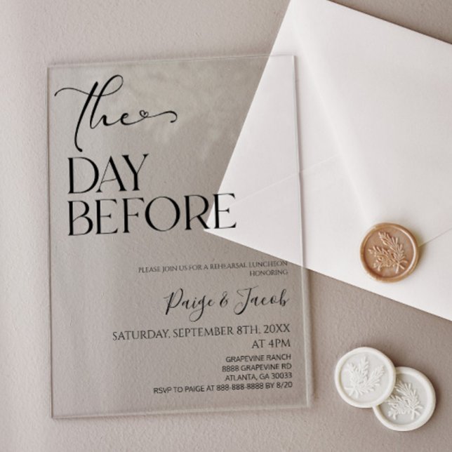 The Day Before Wedding Rehearsal Luncheon Lunch Acrylic Invitations (Creator Uploaded)