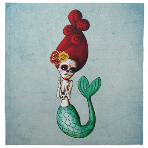 The Day of The Dead Beautiful Mermaid Gal Cloth Napkin