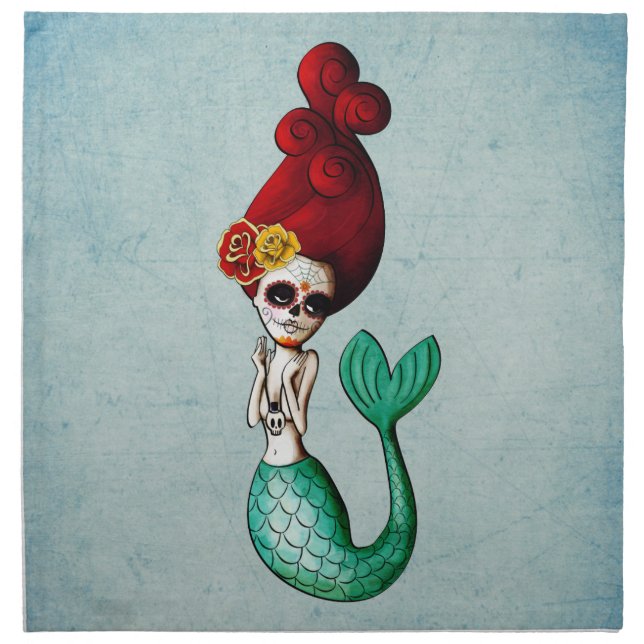The Day of The Dead Beautiful Mermaid Gal Cloth Napkin (Front)