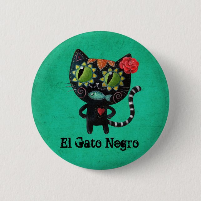 The Day of The Dead Black Cat Button (Front)