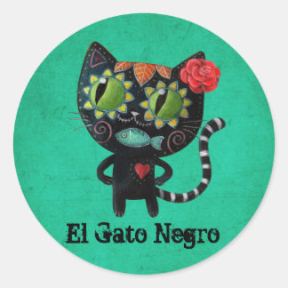 The Day of The Dead Black Cat Classic Round Sticker