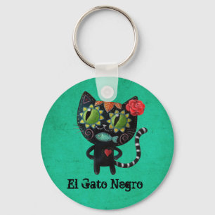 The Day of The Dead Black Cat Keychain