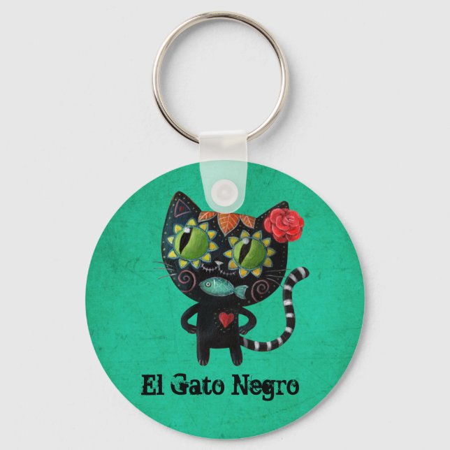 The Day of The Dead Black Cat Keychain (Front)