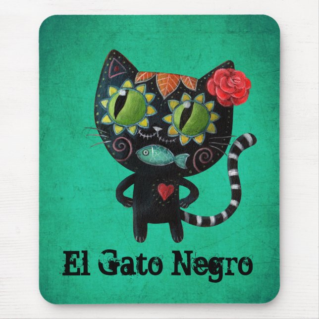 The Day of The Dead Black Cat Mouse Pad (Front)