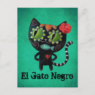 The Day of The Dead Black Cat Postcard