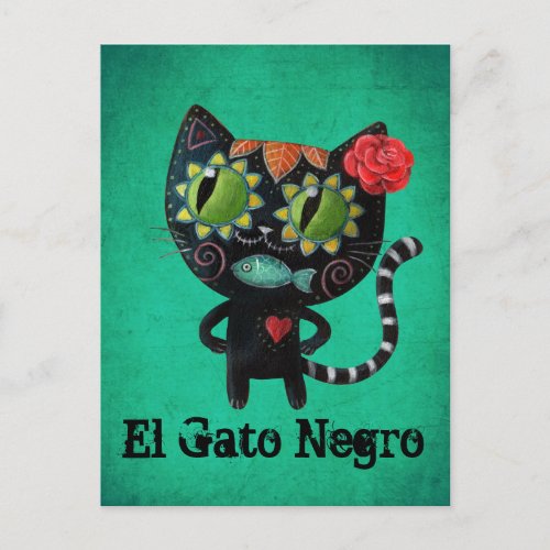 The Day of The Dead Black Cat Postcard