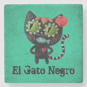 The Day of The Dead Black Cat Stone Coaster
