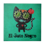 The Day Of The Dead Black Cat Tile at Zazzle