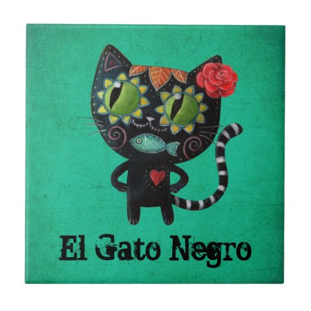 The Day Of The Dead Black Cat Tile