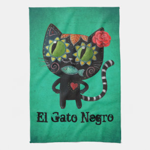 The Day of The Dead Black Cat Towel