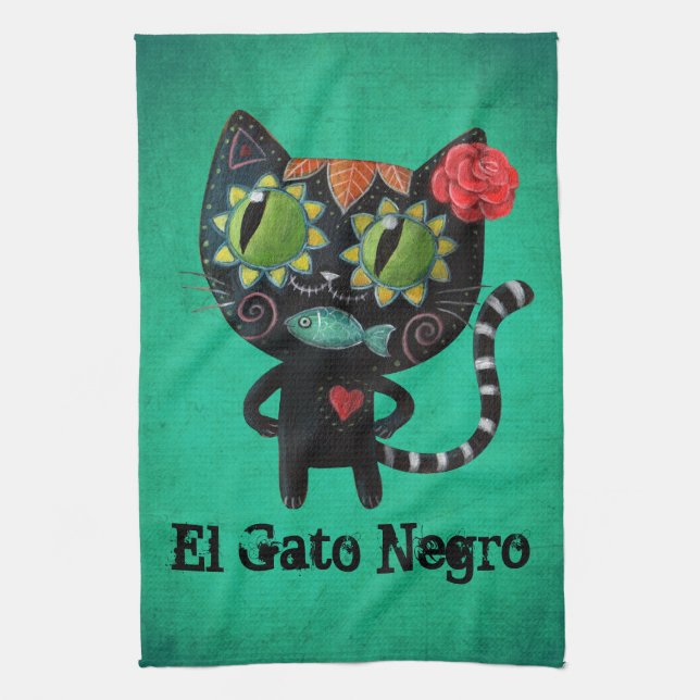 The Day of The Dead Black Cat Towel (Vertical)