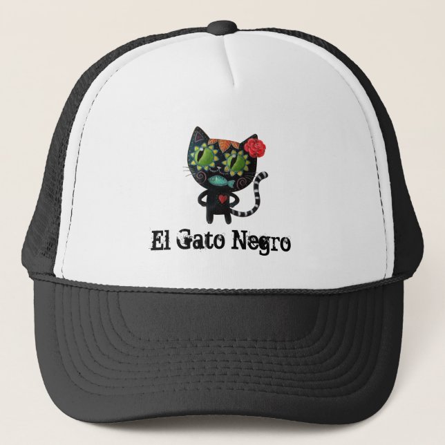 The Day of The Dead Black Cat Trucker Hat (Front)