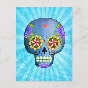 The Day of The Dead Blue Sugar Skull Postcard
