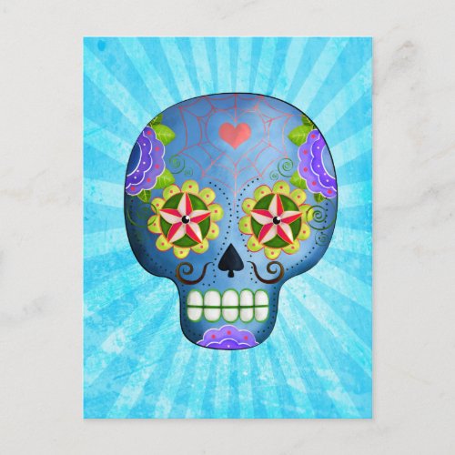 The Day of The Dead Blue Sugar Skull Postcard