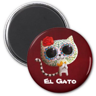 The Day of The Dead Cute Cat 2 Inch Round Magnet