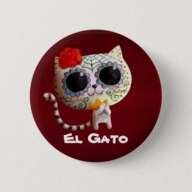 The Day of The Dead Cute Cat Button (Front)