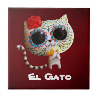 The Day of The Dead Cute Cat Ceramic Tile