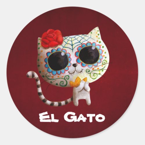 The Day of The Dead Cute Cat Classic Round Sticker