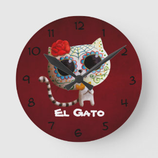 The Day of The Dead Cute Cat Round Clock