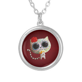 The Day of The Dead Cute Cat Silver Plated Necklace