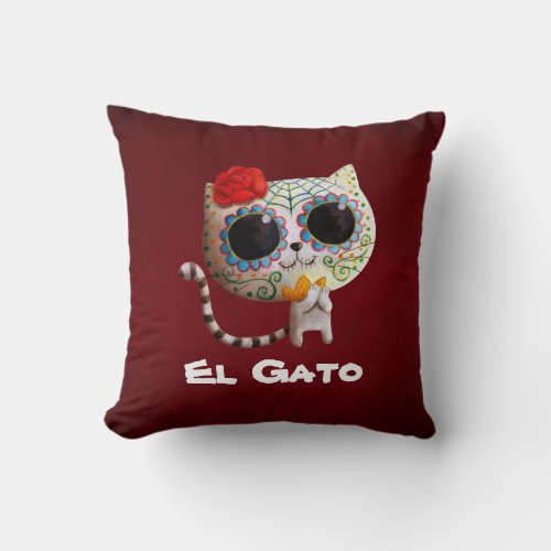 The Day of The Dead Cute Cat Throw Pillow