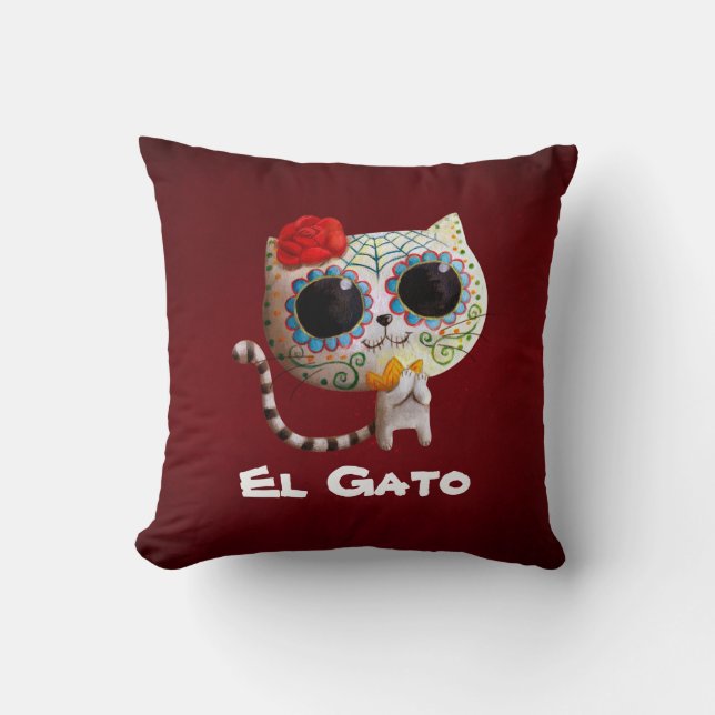 The Day of The Dead Cute Cat Throw Pillow (Front)