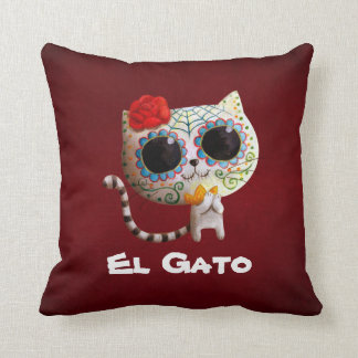 The Day of The Dead Cute Cat Throw Pillow