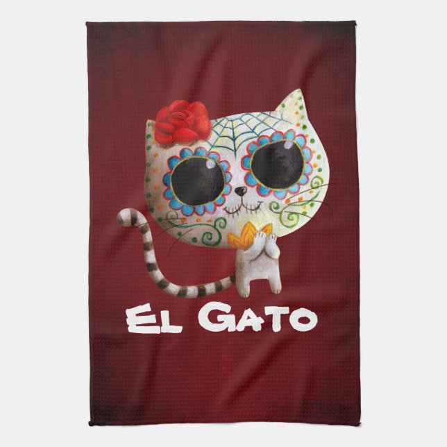 The Day of The Dead Cute Cat Towel (Vertical)