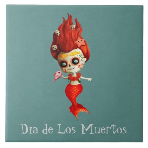 The Day of The Dead Mermaid Ceramic Tile