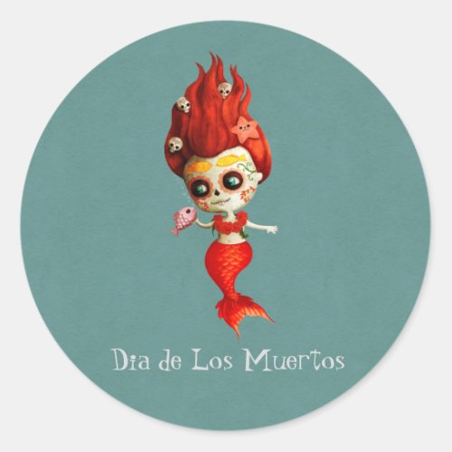 The Day of The Dead Mermaid Classic Round Sticker