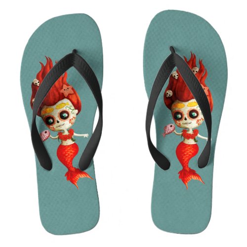 The Day of The Dead Mermaid Flip Flops