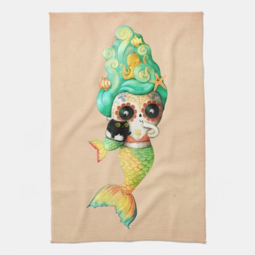 The Day of The Dead Mermaid Girl Kitchen Towel