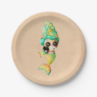 The Day of The Dead Mermaid Girl Paper Plates