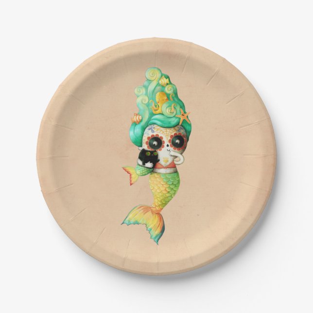 The Day of The Dead Mermaid Girl Paper Plates (Front)