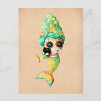 The Day Of The Dead Mermaid Girl Postcard by colonelle at Zazzle