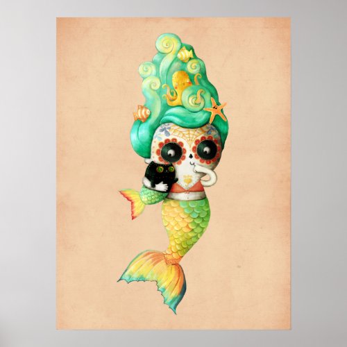 The Day of The Dead Mermaid Girl Poster