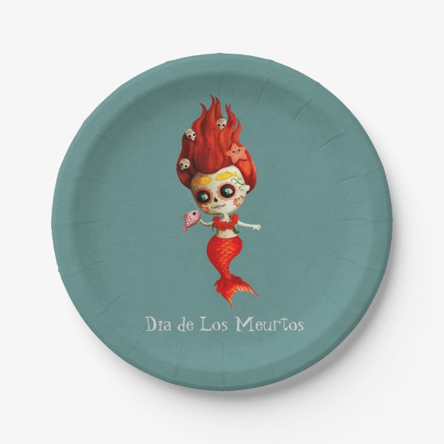 The Day of The Dead Mermaid Paper Plates (Front)