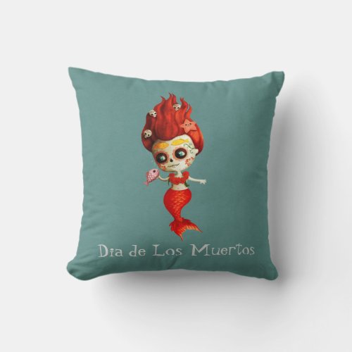The Day of The Dead Mermaid Throw Pillow