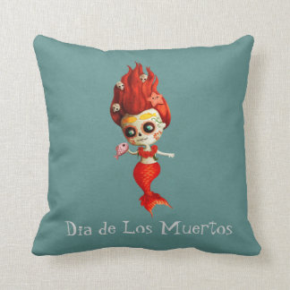 The Day of The Dead Mermaid Throw Pillow