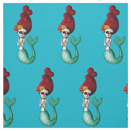 The Day of The Dead Old School Mermaid Gal Fabric