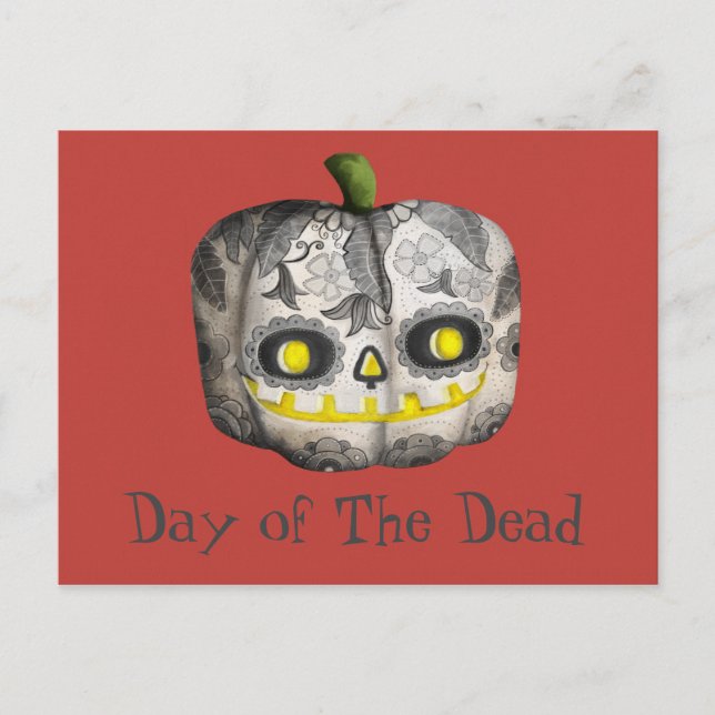 The Day of The Dead Pumpkin Sugar Skull Postcard (Front)