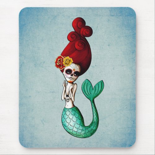 The Day of The Dead Red Hair Mermaid Girl Mouse Pad